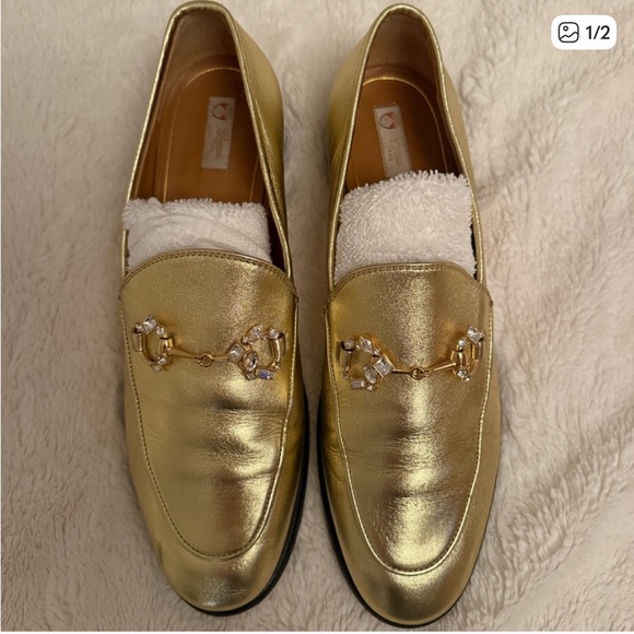 Gucci Shoes - Gucci Women's Gold Loafers with Crystal Accents